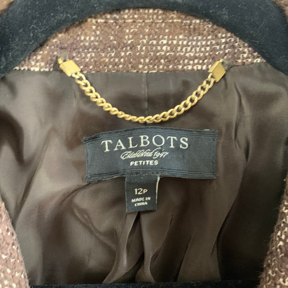 Talbots Petites Brown Tweed Skirt Suit 12P Career Business Jacket Cotton Linen - Picture 12 of 13